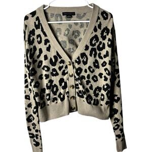 Anthropologie Sanctuary Leopard Print Cardi Cropped Animal Wild Tan Black XSmall